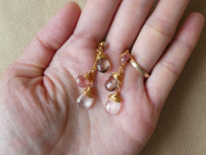 Rose quartz, strawberry quartz and smoky quartz Cluster earrings
