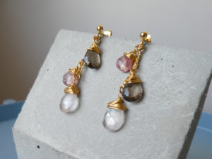 Rose quartz, strawberry quartz and smoky quartz Cluster earrings