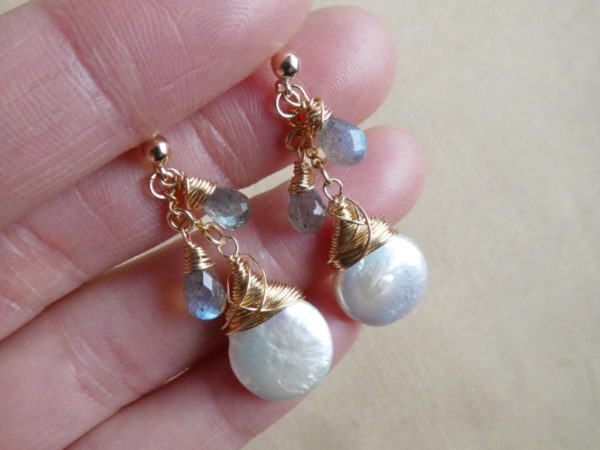 Pearl and labradorite earrings