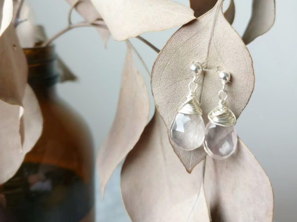 Rose quartz on sterling silver wire and studs