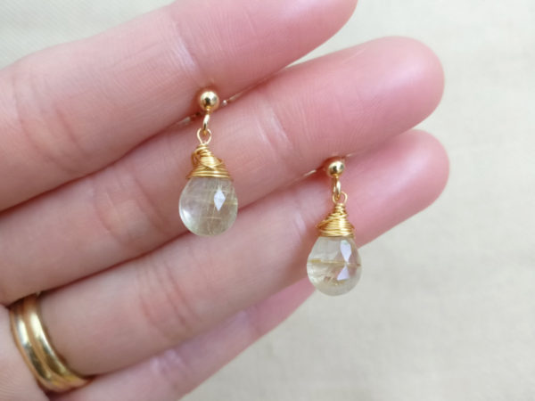 Rutilated quartz mini gemstone stud earrings