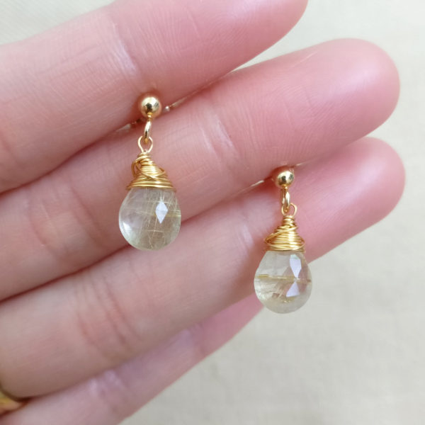 Rutilated quartz mini gemstone stud earrings