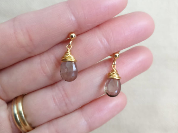 Smoky quartz on gold plated wire and studs