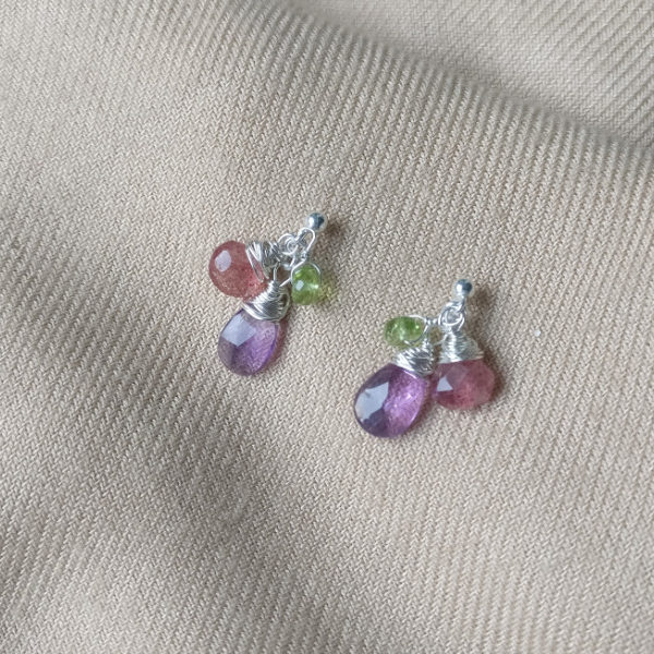 Spring fresh amethyst, strawberry quartz and peridot earrings