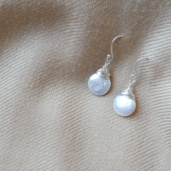 white pearls on sterling silver wire and hooks