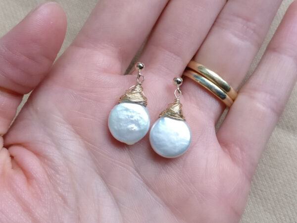 white pearls on gold filled wire and studs