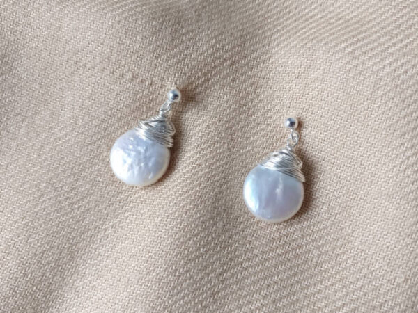 white pearls on sterling silver wire and studs